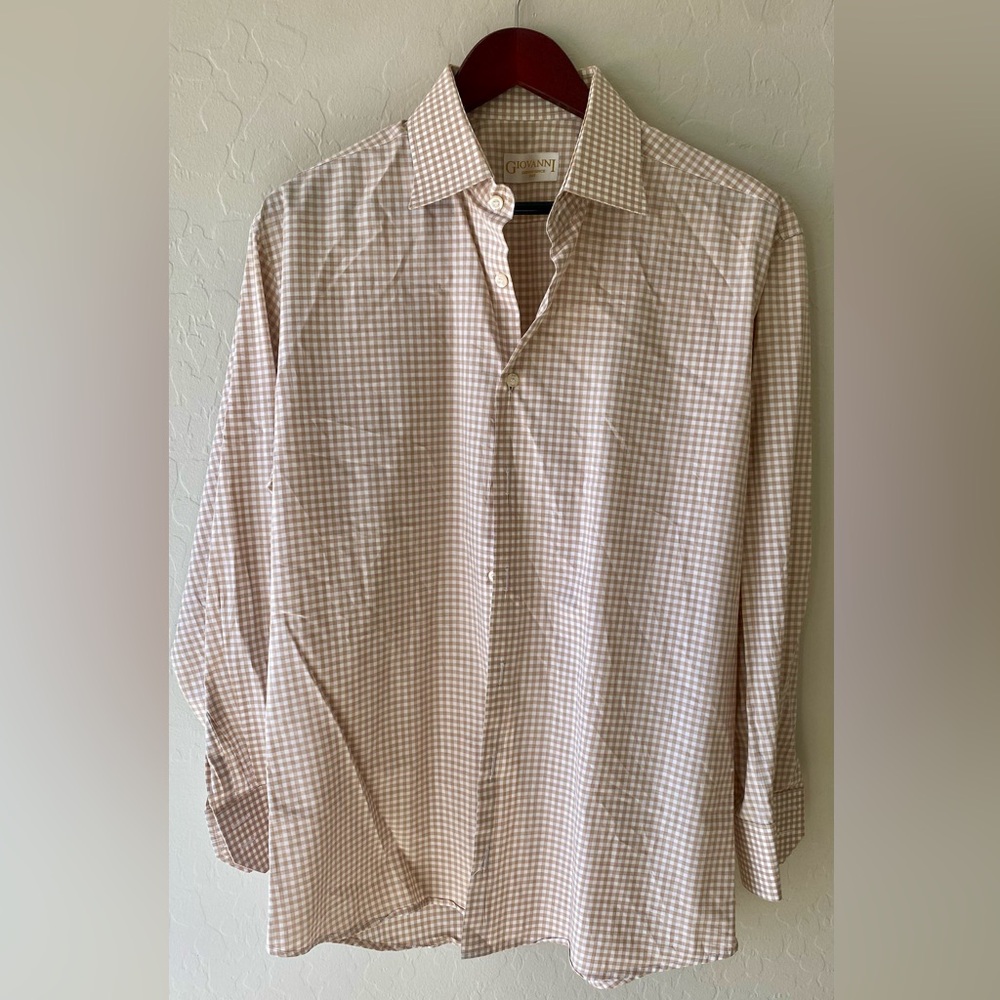 Giovanni Men's Beige Checkered Shirt Size XL